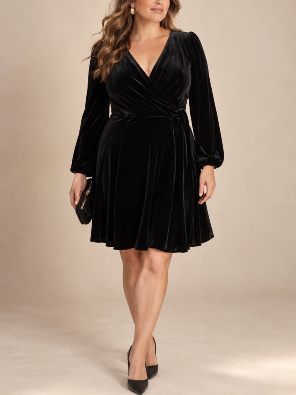 Karl Lagerfeld Paris Black Velvet Wrap Cocktail Dress Size 14